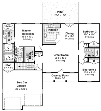 House plan showing example of roof truss span House plan showing example of roof truss span