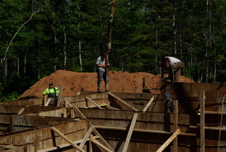 Pouring concrete for a foundation