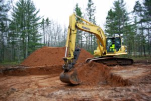 Digging a basement with a excavator