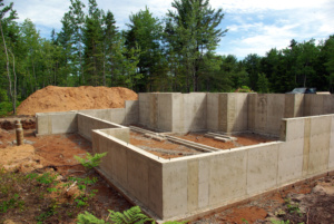 A concrete foundation after the forms are of