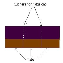 A graphic showing how to cut a 3tab shingle for ridge cap.